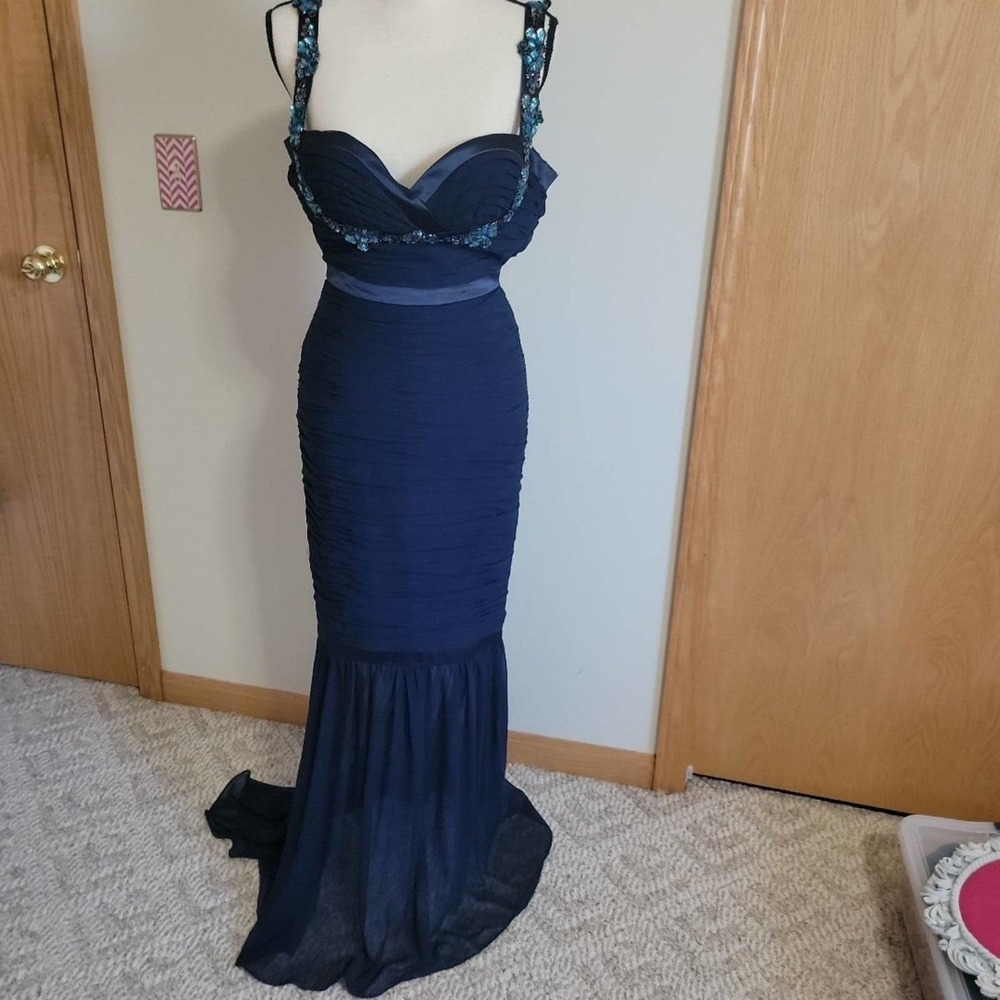 Faviana Couture Navy Prom Gown Formal Gown
